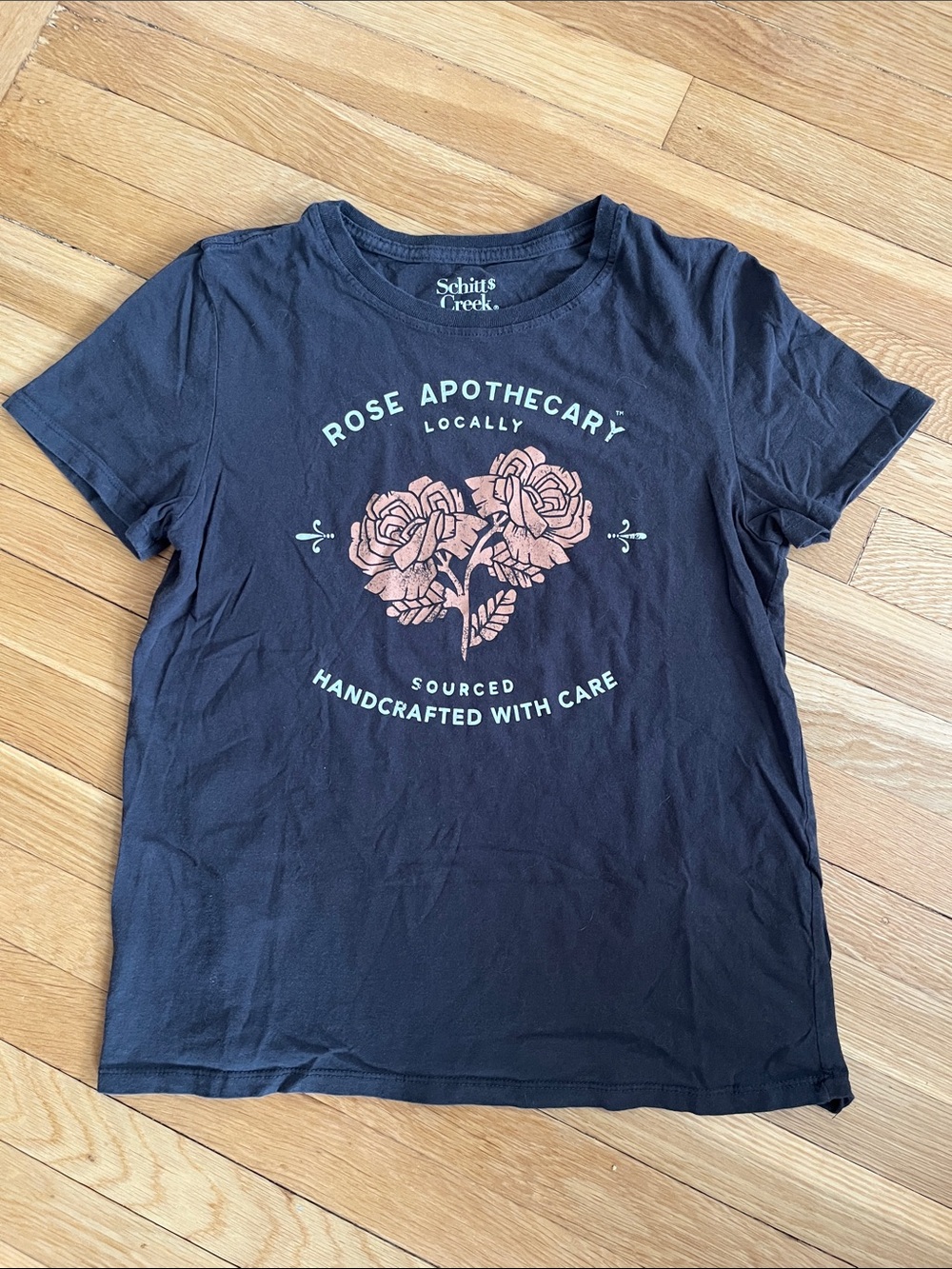 Schitt's Creek Rose Apothecary Graphic Tee - Black with Peach Roses